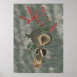 Deep Brown Mushrooms with small Red Fluff Flowers Posters