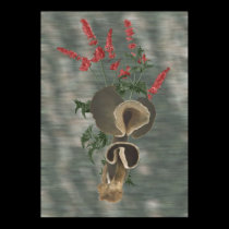 Deep Brown Mushrooms with small Red Fluff Flowers posters