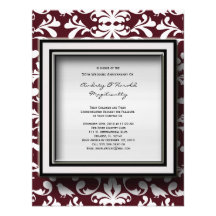 Deep Burgandy Damask Anniversary Party Invitation