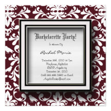 Deep Burgandy Damask Bachelorette Party Invitatio Custom Announcements