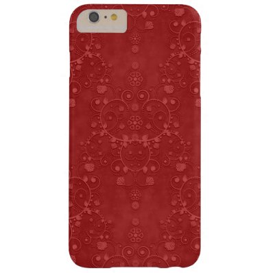 Deep Crimson Red Fancy Floral Damask Pattern Barely There iPhone 6 Plus Case
