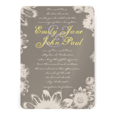 Deep Gray Yellow Lilac Flower Wedding Invitation