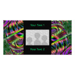 Deep green, and multi-color fractal design. photo greeting card
