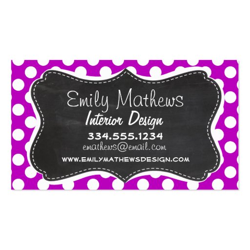 Deep Magenta Polka Dots; Chalkboard look Business Card Templates