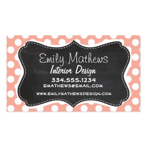 Deep Peach Polka Dots; Chalkboard Business Cards