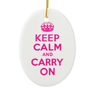 Deep Pink Keep Calm and Carry On Ornament