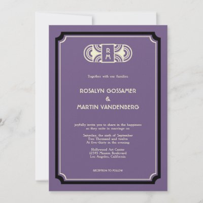Deep purple art deco retro Hollywood glam wedding Personalized Invite by 
