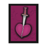 Deep Purple Heart with Knife Anti Valentine postcards