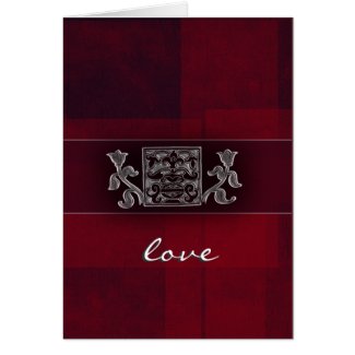 Deep red and silver Indian flower design card