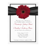 Deep Red Daisy Black Ribbon Wedding Invitation
