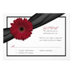 Deep Red Daisy Black Ribbon Wedding Reply Card Personalized Invite