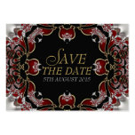 Deep Red+Silver Satin Save the Date Announcement Business Card Templates