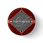 Deep Red Silver Wedding Monogram Button