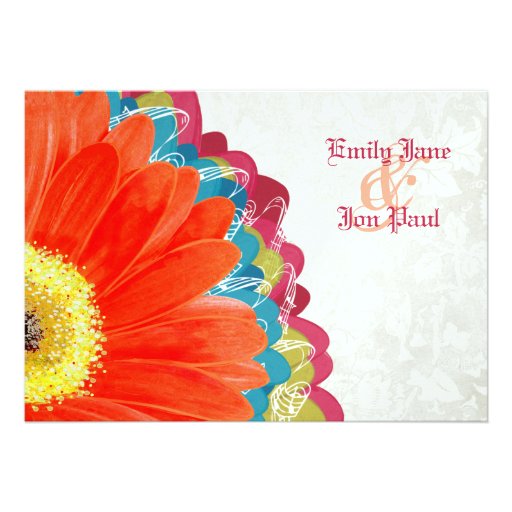 Deep Rose Teal & Citrus Lime Gerber Wedding Invite