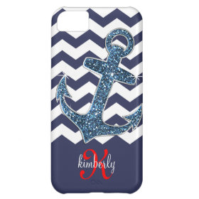 Deep Sea Faux Glitter Anchor Chevron Personalized iPhone 5C Covers
