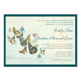 Deep Teal Whimsical Butterfly Wedding Invitation