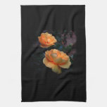 Deep Yellow - Orange Roses, on Black. Kitchen Towels