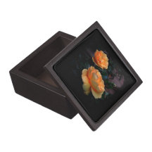 Deep Yellow - Orange Roses, on Black. Premium Keepsake Boxes