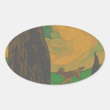 deer and salamander oval sticker