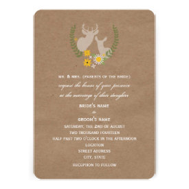Deer And Wildflowers Brown Paper Inspired Wedding Custom Invitations