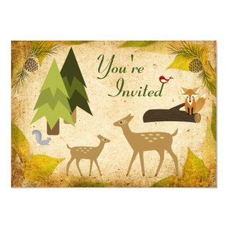 Deer and Woodland Animals Baby Shower Invitation