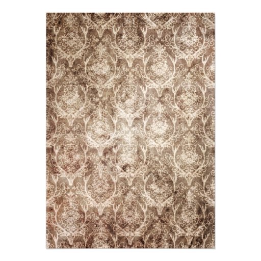 Deer Antler Damask Brown & Cream Wedding Personalized Invitation