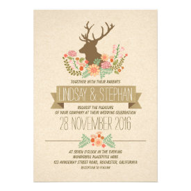 Deer antlers romantic rustic wedding invitations announcements