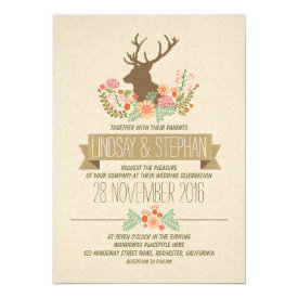 Deer antlers romantic rustic wedding invitations 5