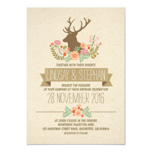 Deer antlers romantic rustic wedding invitations 5