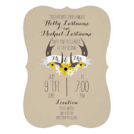 Deer Antlers   Wildflowers Wedding Invitation
