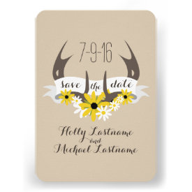 Deer Antlers   Wildflowers Wedding Save The Date Personalized Invitation
