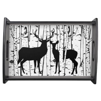 Deer Buck and Doe Birch Sky Serving Tray