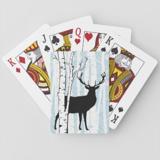 Deer Buck in Birch Forest Playing Cards