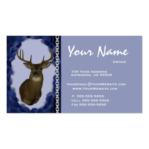 Deer  Chain Taxidermy Business Cards ~ Blue (front side)