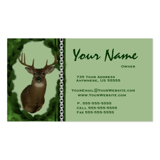 Deer  Chain Taxidermy Business Cards ~ Green (front side)