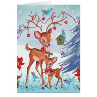 Deer Christmas Birds | Holiday Greeting card