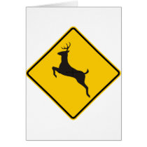 Deer Crossing Highway Sign Greeting Cards