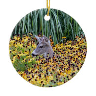 Deer Fawn in Flower Garden Christmas Ornament