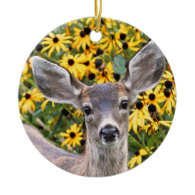 Deer Fawn in Flower Garden Ornament