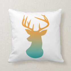 Deer Head Modern Ombre Watercolor Orange and Blue Throw Pillows