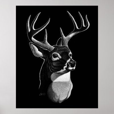 Deer Head Scratchboard-style Print