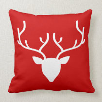 Deer Head with Antlers Pillow on Santa Red pillows
