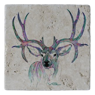Deer Head With Big Horns Illustration Trivets