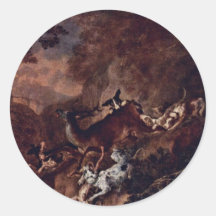 Deer Hunting By Ridinger Johann Elias (Best Qualit Round Sticker