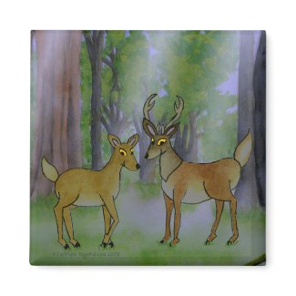 Deer in Forest Square Magnet magnet