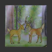 Deer in Forest Square Magnet