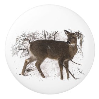 Deer in Snow Ceramic Knob