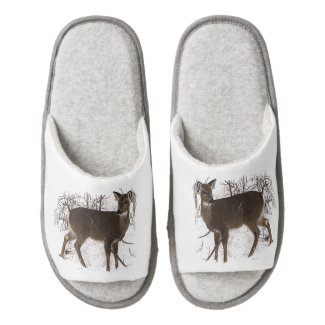 Deer in Snow Pair of Open Toe Slippers