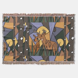 Deer in the Woods Art Abstract Throw Blanket