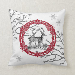 Deer in Winter Forest Christmas Pillow